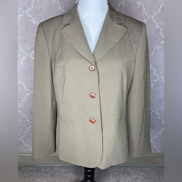 Anne Klein Suit Blazer Light Beige Women's Size 12P Three Button Career Wear Jac - Picture 1 of 13